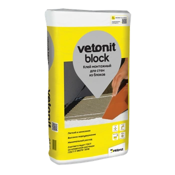 Ветонит (vetonit) block Цементный клей для тонкошовной кладки ячеистых блоков и кирпича, 25 кг