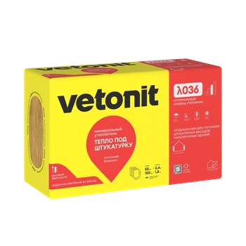 Утеплитель Vetonit Ветонит Тепло под Штукатурку 1000х600, 50 мм 4пл/2,4м2 0,12м3