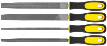 Напильники, прорезиненная ручка, набор 4 10. (трехгранный, плоский, круглый, полукруглый ) 200 мм