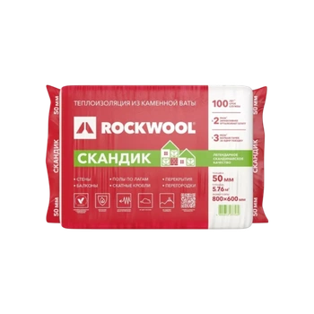 Утеплитель ROCKWOOL Роквул Лайт Баттс СКАНДИК (35кг/м3) 800х600, 50 мм 12пл/5,76м2 0,288м3