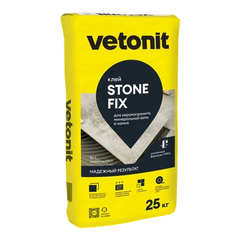 Ветонит (vetonit) stone fix Клей для керамогранита, минеральной ваты и камня, 25 кг